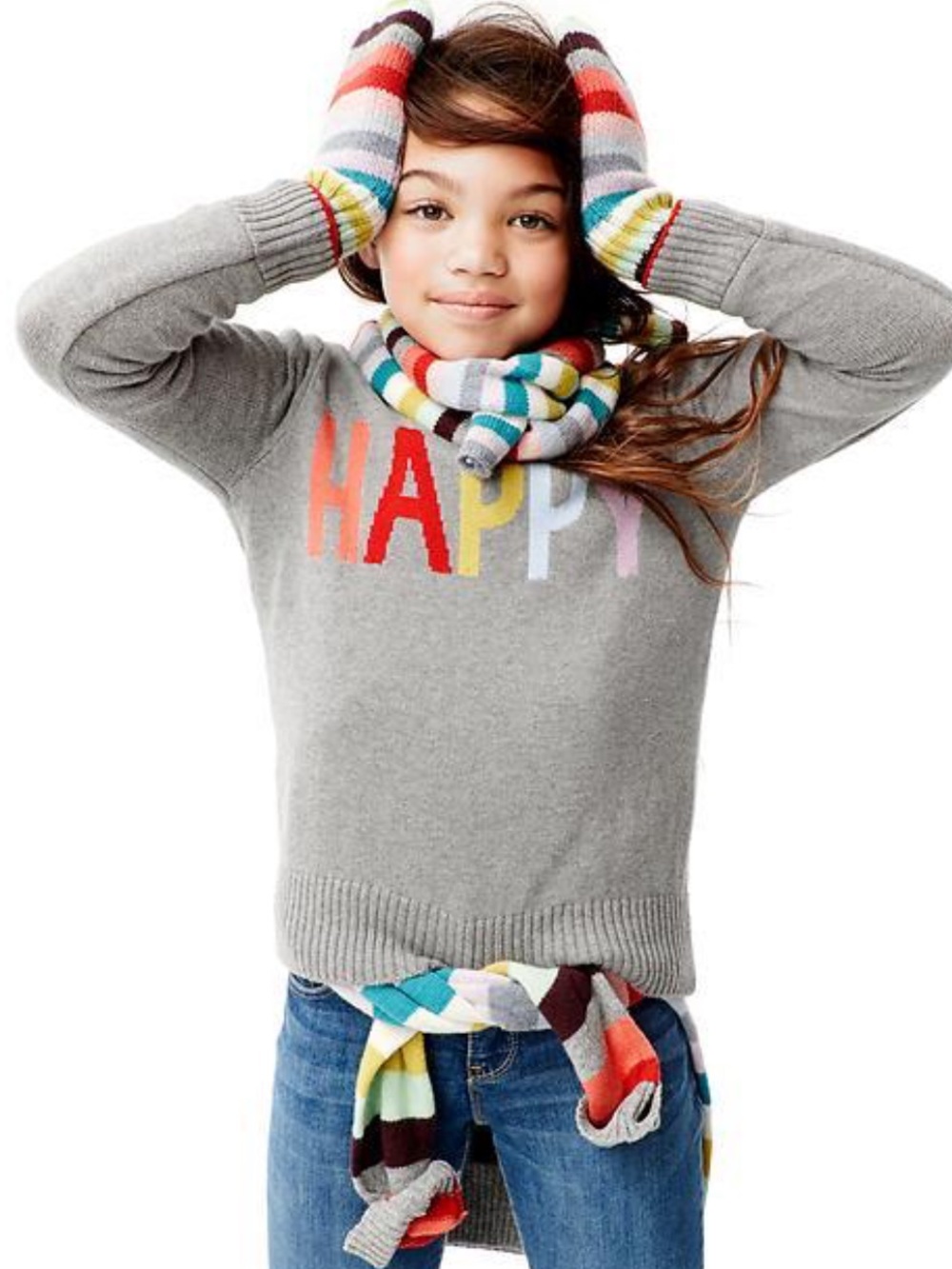 GAP Intarsia Crewneck Sweater Multicolor “HAPPY” Graphic Letters Sz XL 12 Years